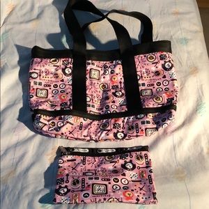 LeSportsac tote bag with cosmetics bag